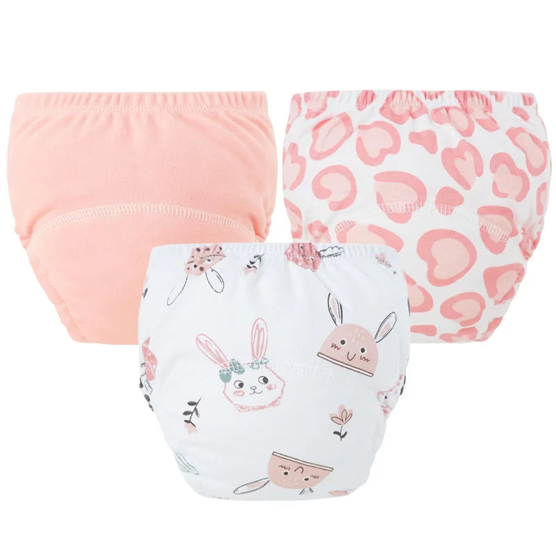 Baby Diaper Pants Set Cartoon Printed Training Pants for Boys Girls Breathable Cotton Reusable Kids Underwear 3Pcs