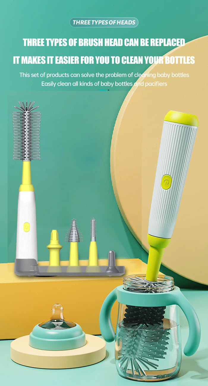 Electric 360 Degree Rotation 6 in 1 Silicone Baby Bottle Pacifier Brush Wash Water Cup Container Straw Cleaning Brush Set