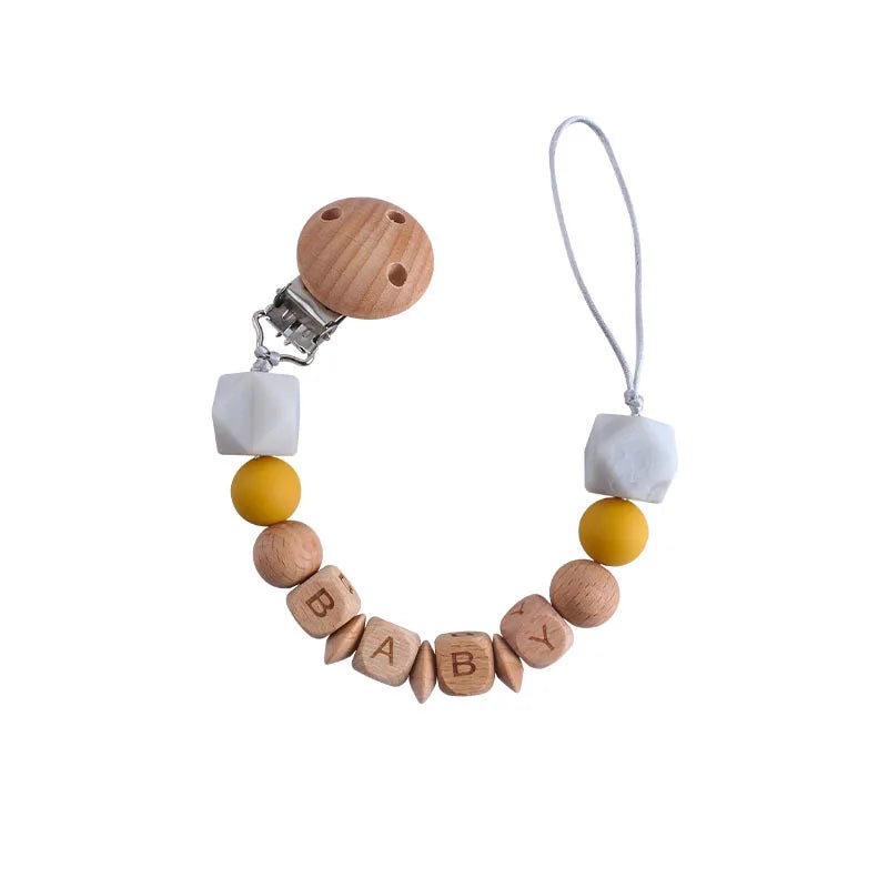 Baby Pacifier Clips Personalized Name DIY Wood Lion Silicone Dummy Nipples Holder Clip Chain Newborn Accessories Infant Feeding