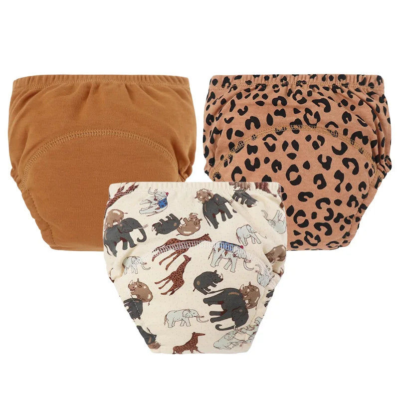 Baby Diaper Pants Set Cartoon Printed Training Pants for Boys Girls Breathable Cotton Reusable Kids Underwear 3Pcs