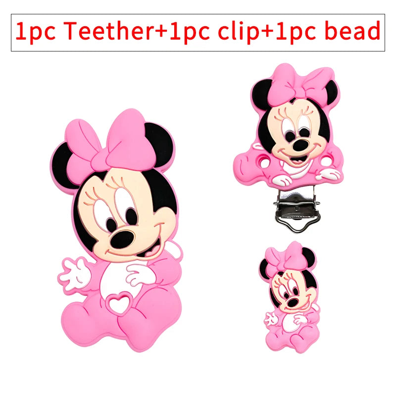 1/3/10pcs New Cartoon Mickey Minnie Silicone Beads Teether Food-Grade Chewing Teeth Bead DIY Nipple Chain Jewelry Accessories