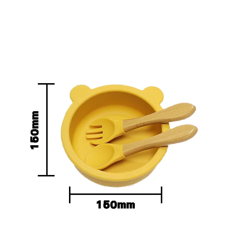 4pcs Auxiliary silicone tableware sets children eating suction cup bowl baby spoon dinner plate kindergarten set