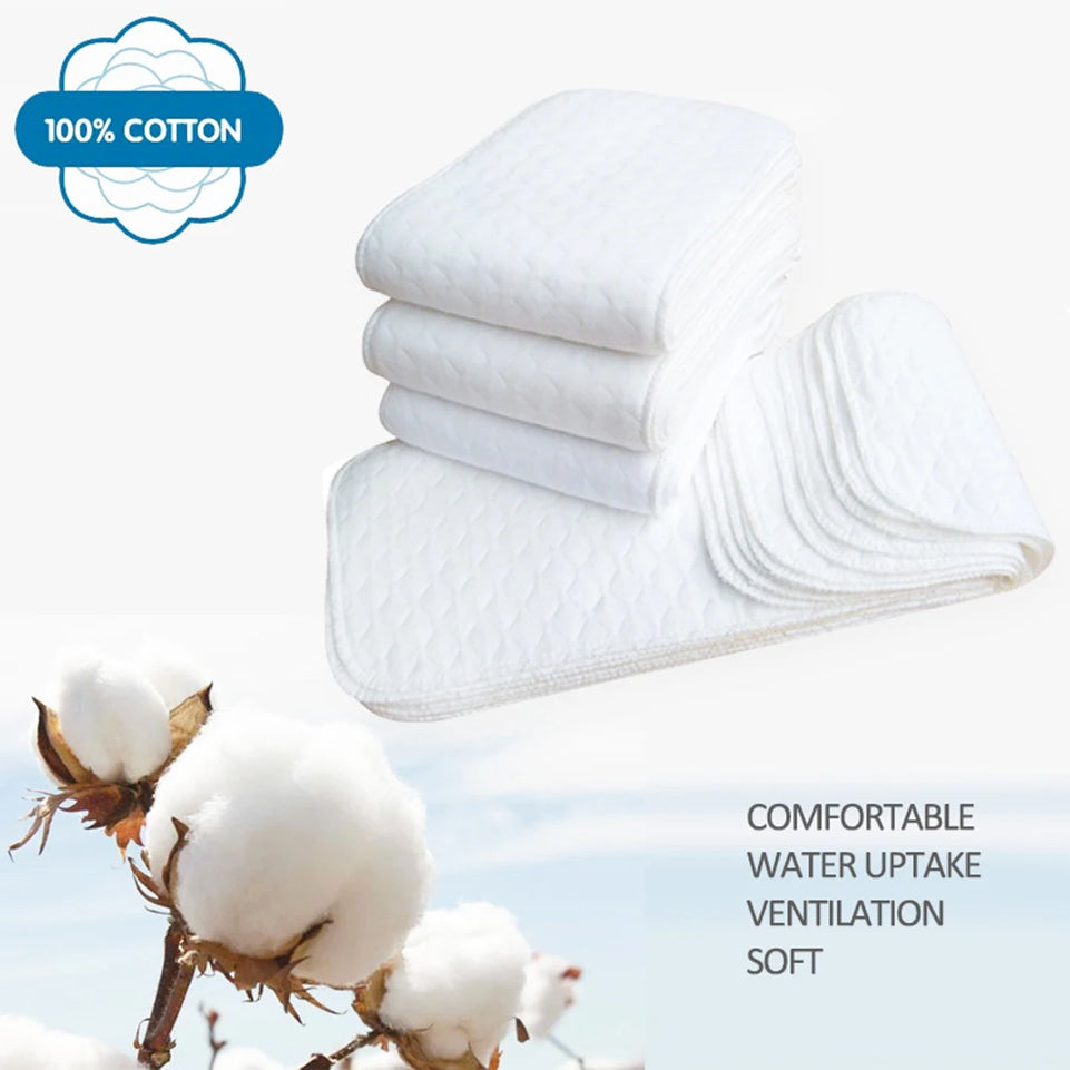 New 10PCS/Set Baby Reusable Diaper Washable Ecological Cotton Diapers 3Layers Cloth Nappies for Children Breathable Absorbent