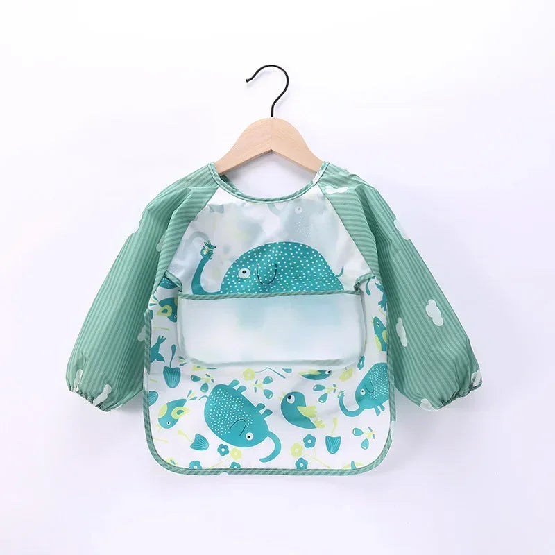 Baby Boys Girls Burp Cloth Banana Bibs for1-3Year Long Sleeve Scarf Waterproof Toddler Art Smock Feeding Bib Apron Pocket Infant