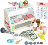 Wooden Ice Cream Counter Playset for Toddler Toys,  Montessori Pretend Play Food Toys Kitchen Accessories Early Learning AidsFV