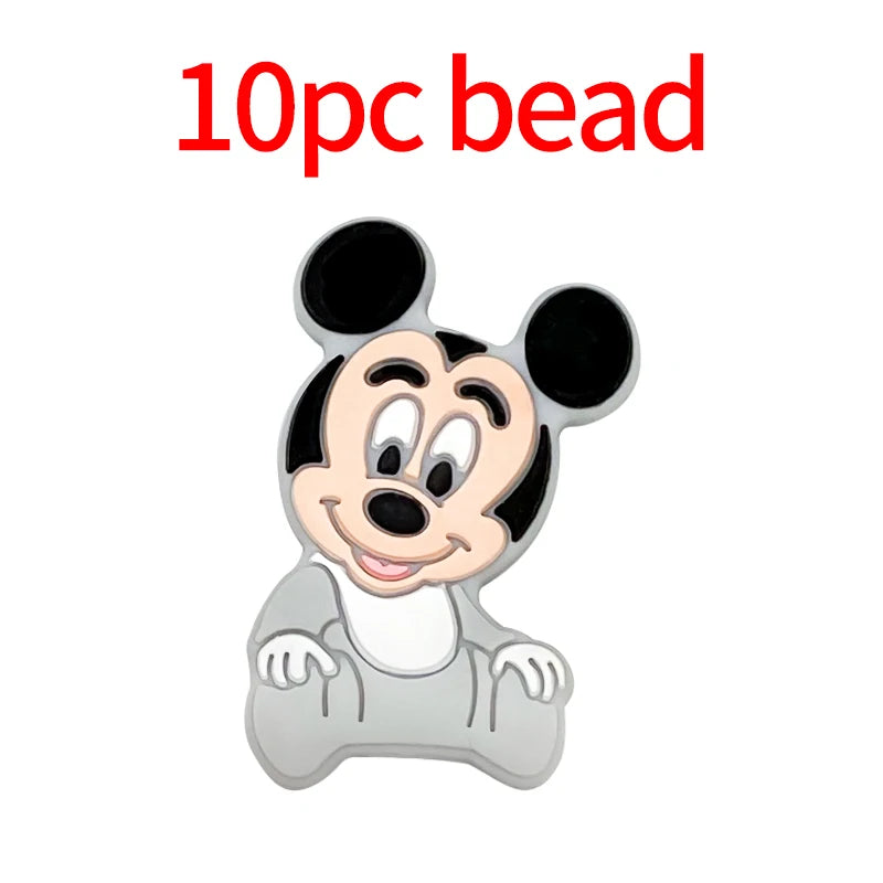 1/3/10pcs New Cartoon Mickey Minnie Silicone Beads Teether Food-Grade Chewing Teeth Bead DIY Nipple Chain Jewelry Accessories