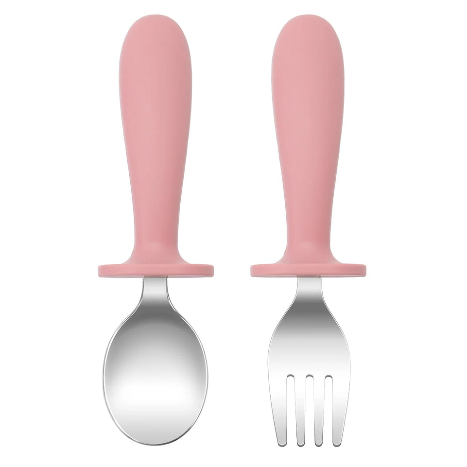 Color Kids 2PCS Stainless Steel Spoon Fork Set Dishwasher Safe BPA Free Utensils Baby Feeding Cutlery  Baby Newborn Items