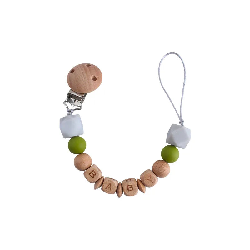 Baby Pacifier Clips Personalized Name DIY Wood Lion Silicone Dummy Nipples Holder Clip Chain Newborn Accessories Infant Feeding