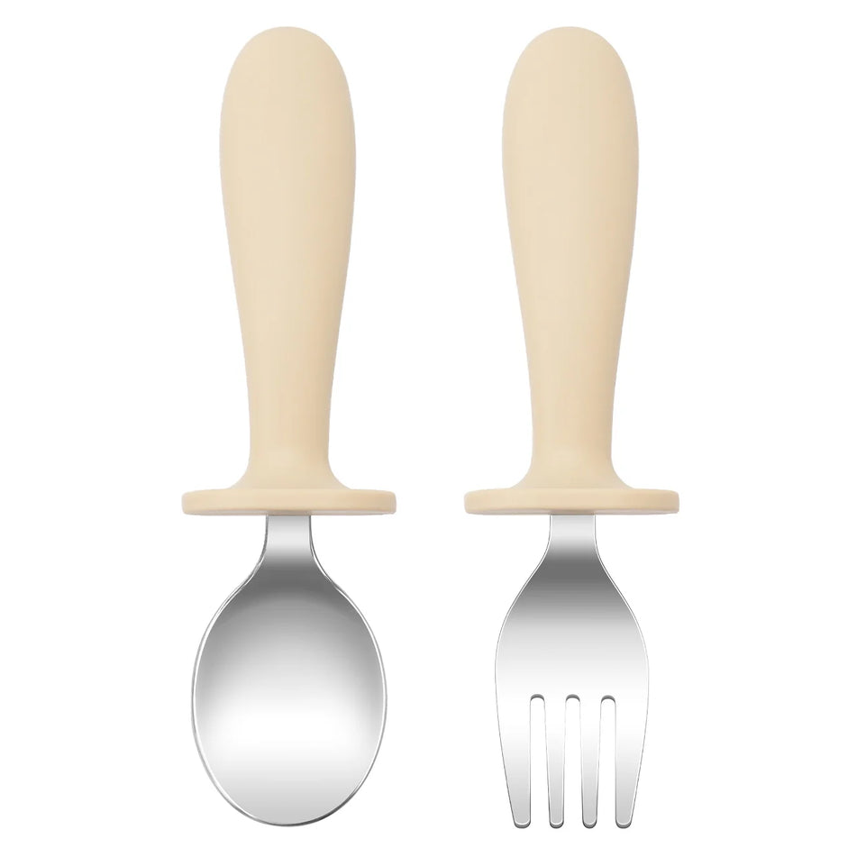 Color Kids 2PCS Stainless Steel Spoon Fork Set Dishwasher Safe BPA Free Utensils Baby Feeding Cutlery  Baby Newborn Items