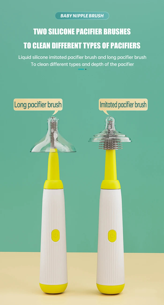 Electric 360 Degree Rotation 6 in 1 Silicone Baby Bottle Pacifier Brush Wash Water Cup Container Straw Cleaning Brush Set