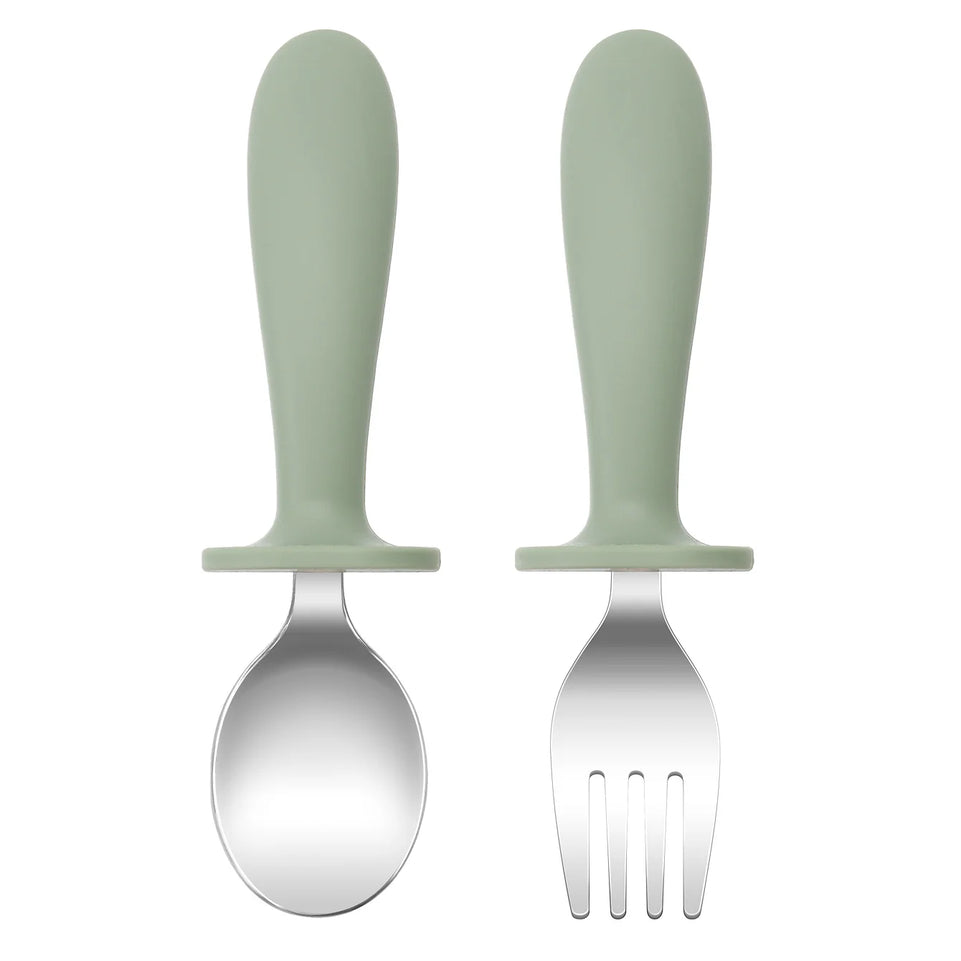 Color Kids 2PCS Stainless Steel Spoon Fork Set Dishwasher Safe BPA Free Utensils Baby Feeding Cutlery  Baby Newborn Items